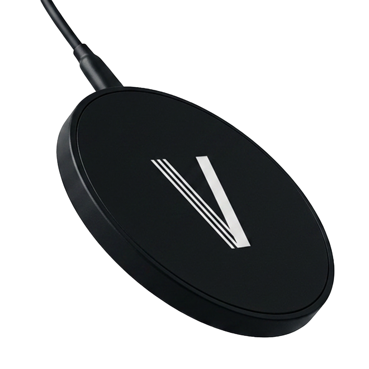 Black Wireless Charger with White V Logo from Visualsoft Store