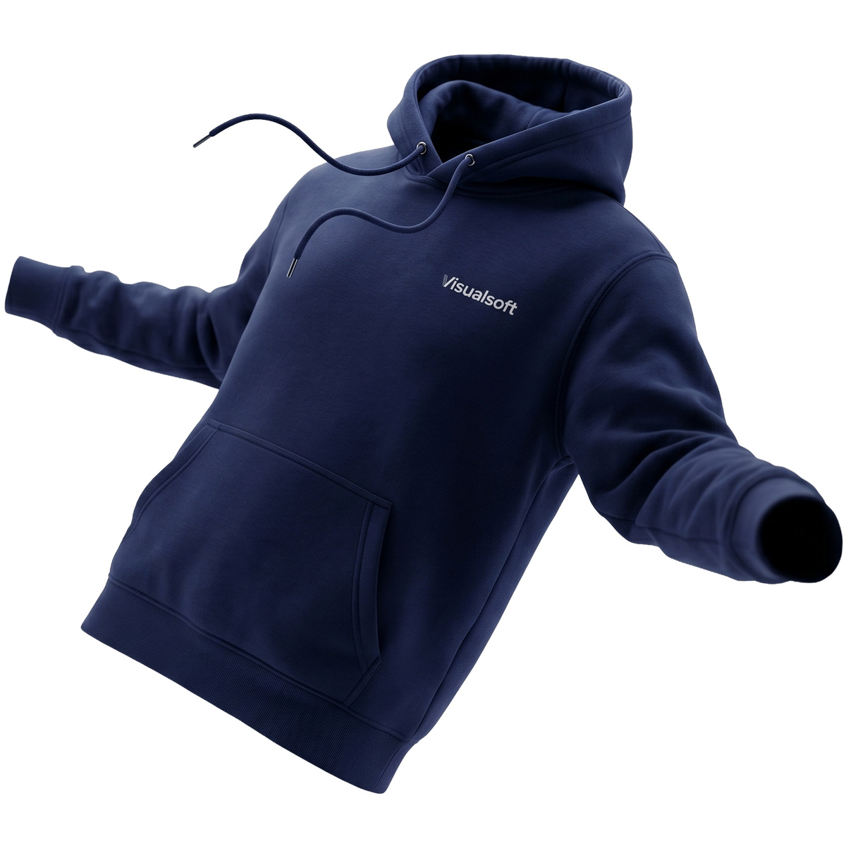 Visualsoft Store Branded Hoodie in navy blue with white Visualsoft logo