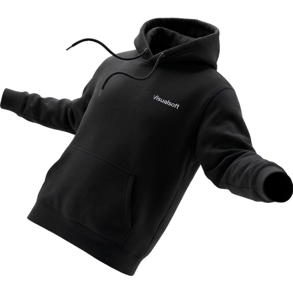 Visualsoft Store Branded Hoodie in black with white Visualsoft logo