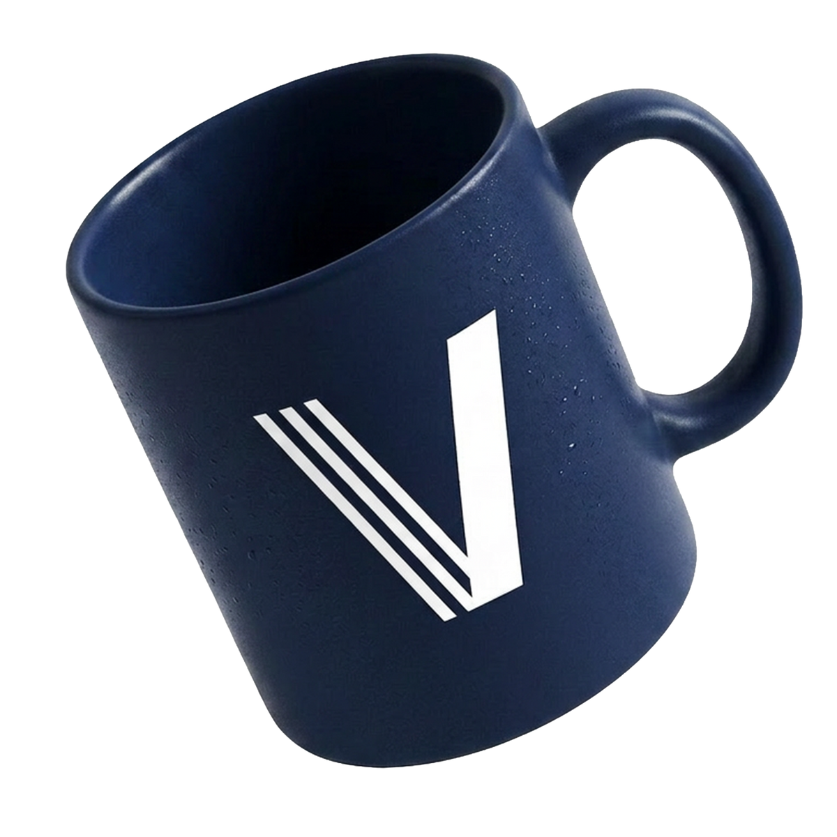 Visualsoft Store Branded Mug in navy with a white V logo and three white stripes