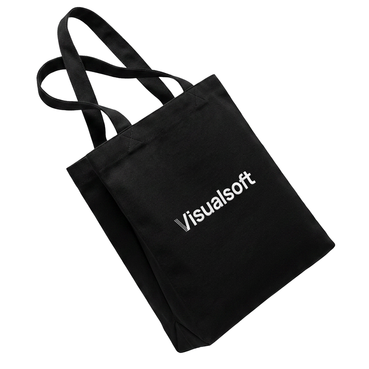 Black tote bag with white Visualsoft logo