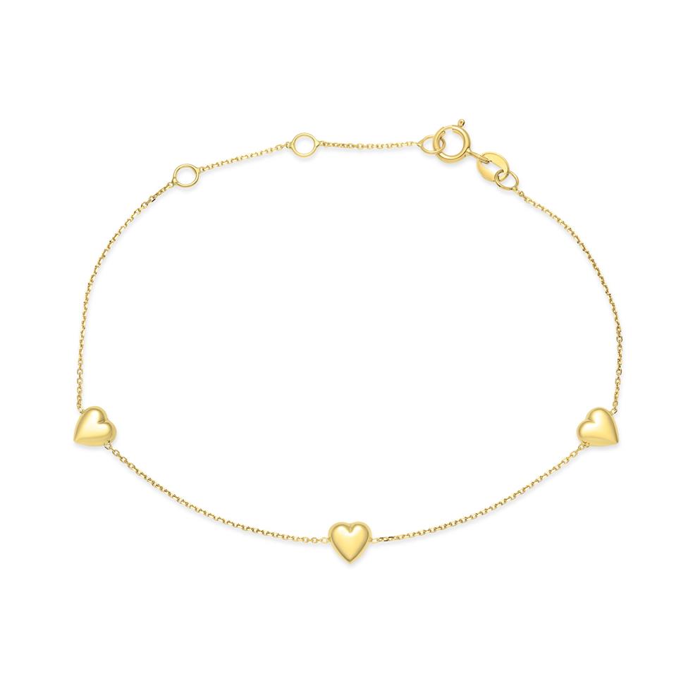 18ct Yellow Gold Three Heart Bracelet