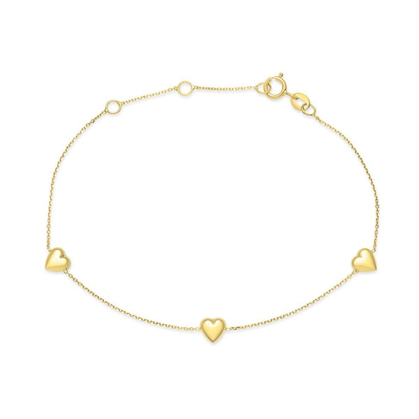 18ct Yellow Gold Three Heart Bracelet