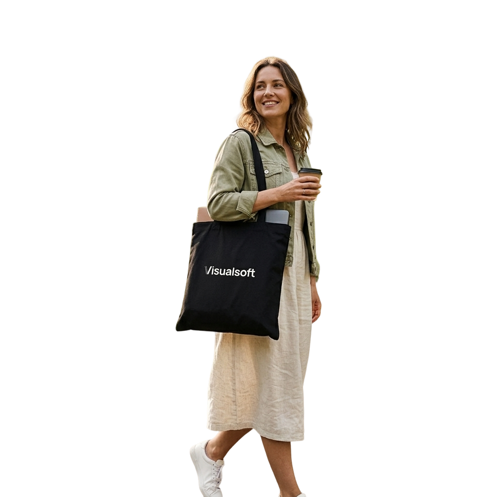 Accessories lifestyle model carrying tote bag